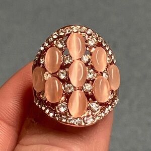 18K Rose Gold Rose Quartz Diamond Cluster Engagement Wedding Anniversary Ring